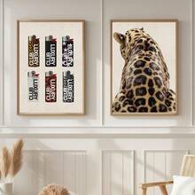 1/2 件豹纹墙面艺术画杂志封面帆布印刷画时尚猎豹海报时尚装饰卧室、客厅、墙壁装饰礼物（无框） - 彩色 - 查看 2