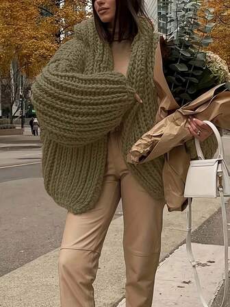 Chaqueta con capucha de estilo vintage y peso pesado para mujer, de corte relajado con textura de punto grueso, inspirada en el streetwear, ideal para Navidad, suéter navideño, Año Nuevo, atuendo de Año Nuevo, ropa de Año Nuevo