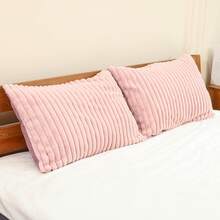 1 件仿兔毛条纹枕套，不含枕芯，拉链开合，柔软舒适的床上用品枕套，可拆卸且易于使用，让您舒适入眠 - 粉色 - 查看 1