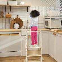 Torre de aprendizaje para niños, torre auxiliar de cocina, taburete de escalada de tablero multicapa, escalera infantil antideslizante, torre de madera para niños pequeños con taburete de altura regulable, taburete auxiliar de cocina para niños pequeños - 90 x 54 x 38 cm - Color de la madera - Ver 4