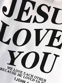 Kreatives, lässiges, minimalistisches Sweatshirt für Jungen/Mädchen mit Baumwollpolsterung, überschnittenen Schultern, bequemer, geschwungener Oversize-Kapuzenpullover mit Rundhalsausschnitt, lockerer Street-Preppy-Stil, Kinderkleidung, drapiertes, weiches Langarm-Oberteil, Sweatshirt der neuen Serie, "Jesus loves you"-Schriftzug-Aufdruck auf der Rückseite