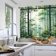 2pcs Bamboo Forest Landscape Curtains, Chinese Ink Painting Pattern, Living Room Bedroom Home Privacy Protection Sun Shade Curtains, Oriental Zen Style Decoration - Nhiều màu - Xem 2