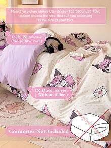Sanrio 2/3pcs  Bedding Set - /// (1pc Duvet Cover + 1/2pc Pillowcase, No Filling) Cute Cartoon, Full Size, Soft & Comfortable, Suitable For Dorm, Home Bedroom, Hotel, All Seasons, With Zipper Closure And Pillowcase, Multi-Color, Durable, Oversized Bedding Set - White Coulomi - View 2