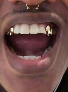 1 Pair Copper Alloy Fang Tooth Hiphop Teeth Jewelry, Party/Nightclub Decoration, Carnival Accessory, Unisex Personalized Stage Props, Includes Dental Mold For Adjustable Fit