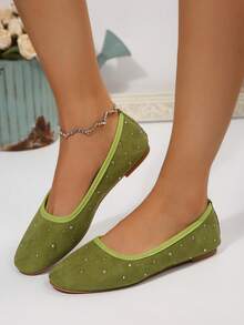 Mocasines ligeros de mujer con cierre deslizante, zapatos casuales para ir y venir con decoración de cristales de unicolor, adecuados para primavera, verano y todas las estaciones