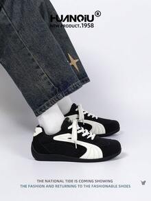 HUANQIU 2025 New Men's Shoes Men's Skateboard Shoes A Pair Of Fashionable Casual And High-Rise Breathable Home Office Outdoor Sports Shoes Multifunctional Lightweight And Comfortable Dexun Shoes Racing Shoes Casual Shoes Running Shoes Black And White Four-Season Shoes