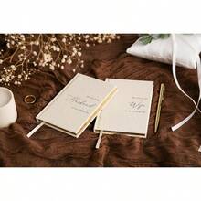 SMUUJEE Hard Cover Vow Books Set Of 2 Cream Canvas Linen Foil Embossed Wedding Ceremony Vow Renewal Speech Books Couple Gifts For Engagement (To My Husband Wife) - Gửi Chồng/Vợ Tôi - Xem 3