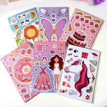 6 Pieces/Pack Laser Face Changing Stickers Collage Butterfly Flower Cake Candy Princess Unicorn Series Diy Colorful Puzzle Gift Stickers - Multicolor - View 1