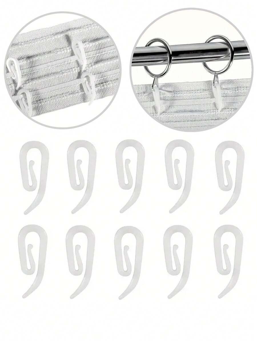 Plastic G-Shaped Curtain Hooks Home Decor Essential For Drapery Hanging Curtain Hooks Easy Installation For Doors & Windows - White - View 1