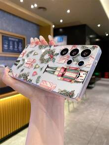 1pc Pink Bow Gift Box Christmas Colorful Rings Jingle Bells Knight Transparent Shockproof TPU Phone Protective Case, Suitable As Holiday Gift For Partner And Friends, Compatible With Apple Xs/Xsmax/Xr/11 12 13 14 15 16pro/Promax/14 15 16plus, Nothing, Pixel, INFINIX, Redmi Series