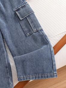 幼儿卡通印花保暖圆领运动衫和牛仔裤套装 - 白色 - 查看 5