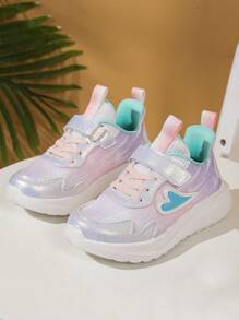 1 Paar modische, bequeme und leichte Frühlingssportschuhe für Kinder, zufällige Farbstreifen an der Seite, Sommer Mesh Ausschnitt Laufschuhe für große Kinder, rutschfeste und strapazierfähige EVA-Laufsohle für Schüler, geformtes Fußbett, weicher glänzender Boden, geeignet für den täglichen Gebrauch und Laufen