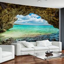 1Pc 2D Flat Extra Large Summer Blue Sky And Ocean View Tapestry,Tropical Beach Scene With Lush Greenery And Turquoise Waters, Polyester Wall Hanging For Living Room, Bedroom, Office, Or Party Decor,Beach Theme Decor - 樣式 1 - 查看 5