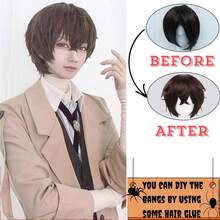 Perruque avec frange droite courte et volumineuse, perruque de cosplay unisexe pour anime, disponible en plusieurs couleurs, perruque avec frange en fibre synthétique résistante à la chaleur, apparence naturelle, haute densité, sans colle nécessaire, confortable à porter, fabriquée en fibre résistante à la chaleur, pour le quotidien, les vacances, les fêtes de Noël, les accessoires de scène, cadeau idéal - Multicolore - Voir 8