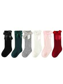 4/6 Pairs Baby Socks, Spanish Style Bow Decor Princess Long Tube Socks For Girls - Multicolor - View 5