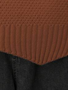 Áo len cổ tròn màu trơn thường ngày cỡ lớn - Rỉ Nâu - Xem 6