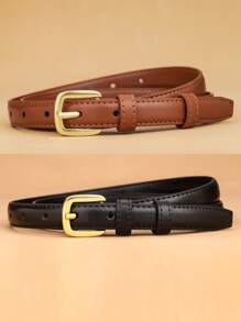 1pc/2pcs Women's Pin Buckle Waist Belt, Versatile Casual PU Leather Belt Suitable For Dresses, Jeans, All Seasons