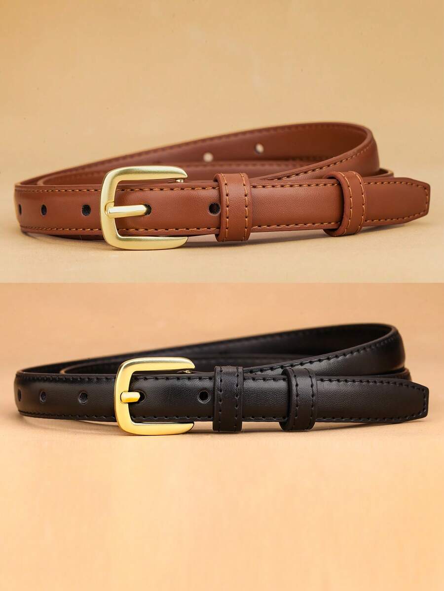 1pc/2pcs Women's Pin Buckle Waist Belt, Versatile Casual PU Leather Belt Suitable For Dresses, Jeans, All Seasons