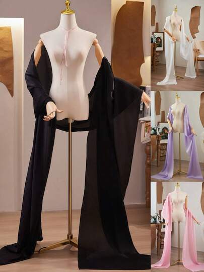 1pc Women's Black, Light Purple, Pink, White, Red Chiffon Shawl, Elegant Wedding Shawl Veil Scarf, Suitable For Wedding, Party, Photo Shoot, Bridal Dress Accessory, Holiday Decoration Scarf, Korean Vintage Style Long Rectangular Chiffon Scarf, Wedding Dress, Qipao Outerwear Shawl, Halloween Holiday Decor Accessory