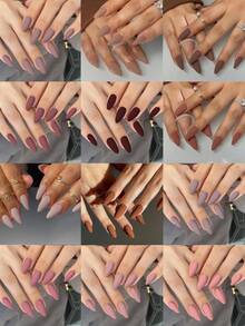 288片（12种混合款式）哑光棕色杏仁形美甲贴纸，亚克力材质，完美杏仁形状，易于佩戴，适合女性日常工作、派对及其他场合的美甲用品 - 棕色 - 查看 4