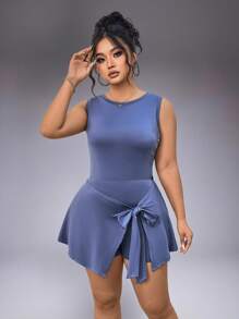 Women Plus Size 2-In-1 Anti-Flashing Skirt, Casual & Elegant Golf Tennis Skirt, Sleeveless Basic Daily Fashion, Waist Tie, Fitted, Sexy, Athletic Sport Yoga Skort