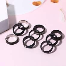 9PCS Stainless Steel Rings For Men High Polished Mens Band Wedding Engagement Fidget Rings Spinning Band Size 7-13 - Black - View 6