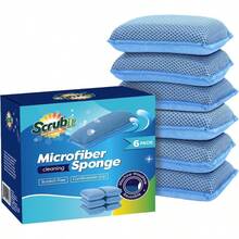 Miracle Microfiber Kitchen Sponge By ScrubIt 6 Pack NonScratch Heavy Duty Dishwashing Cleaning Sponges Machine Washable Blue