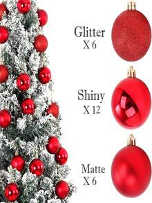 24pcs/ Red Christmas Ornaments Set - Shatterproof Christmas Tree Balls - 3 Styles, 3 Sizes With Hanging Loops And Hanging Rope To Decorate Christmas Tree - Ideal For Indoor And Outdoor Holiday Decor
