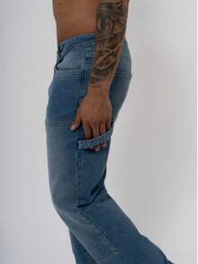 Vintage Washed Loose Straight Leg Jeans For Men, Minimalist Versatile - Medium Wash - View 4