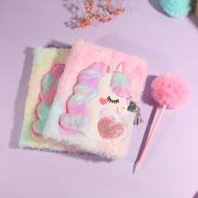 1/2 件粉色毛绒 A5 可锁日历笔记本，软封面梦幻日历簿，学校用品日记本（含圆珠笔），学校用品，返校 - 彩色 - 查看 9