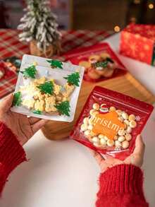 50pcs Christmas Cookie Packaging Bags, Self-Sealing Cookies, Candies, Snowflake Cakes, Snacks, Small Individual Gift Boxes, Frosted Cookies, Lollipops, Chocolate Cookies, Snowflake Cakes Food Packaging Bags, Zipper Seal, Reusable, Cranberry, Small Cookies Baking Bags