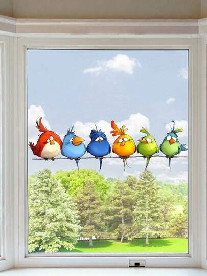 1 pieza Adhesivo de ventana y pared estático - Pegatina de pájaro rojo, azul, verde, amarillo - Para uso en el hogar y la oficina - Fácil de pegar y despegar - Pegatina de pared de pájaro linda, pegatina de color vibrante sin adhesivo