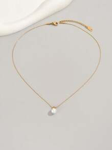 1 件时尚简约珍珠不锈钢金项链，适合送给女士的珠宝礼物，适合日常佩戴 - 黃色 - 查看 6