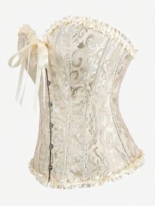 束胸衣，经典束胸衣，露肩甜美修身紧身衣，荷叶边腰部束身衣，露背收腹上衣，适合化妆舞会、万圣节 - 杏色 - 查看 4