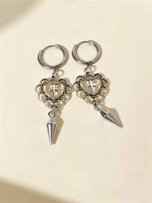 1 Pair Punk Rock Stainless Steel Spike Star & Moon Earrings, Suitable For Women's Daily Wear Gothic Jewelry - Silver - View 11