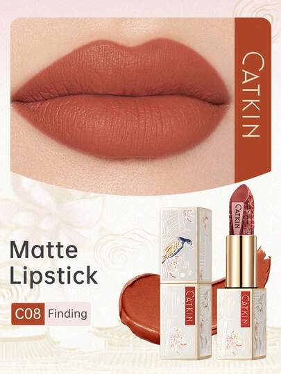 CATKIN 3,6g Lápiz labial satinado hidratante y duradero, a prueba de agua, con grabado de poema de amor, C08 Seeking
