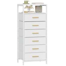 Hzuaneri Mesita de Noche, Mesita Auxiliar con 6 Cajones de Tela y Compartimento Abierto, Mesa Lateral de Sofá de Moderna, para Dormitorio y Sala de Estar, 30 x 40 x 96 cm, Blanco