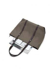 Floless 女士手提包，女士笔记本电脑商务公文包，14英寸笔记本电脑隔层单肩包，顶部提手包，休闲托特包，大容量女士拉链单肩包，购物旅行工作斜挎包 - 棕色 - 查看 6