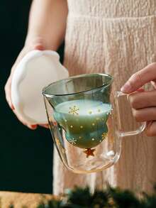 1pc Christmas Milk Coffee Star Wish Double Layer Heat-Resistant High Borosilicate Glass Cup