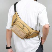 1 pièce Sac banane tactique pour hommes en nylon, sac banane mode et imperméable avec sangle réglable, grande capacité, sac banane polyvalent pour passeport, idéal pour les voyages, la randonnée, le jogging, le cyclisme, les sports de plein air, la chasse, l'escalade, le camping - Noir - Voir 1