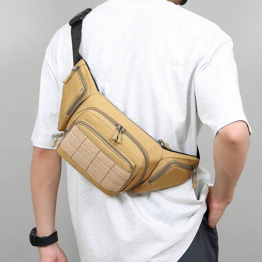 1 pièce Sac banane tactique pour hommes en nylon, sac banane mode et imperméable avec sangle réglable, grande capacité, sac banane polyvalent pour passeport, idéal pour les voyages, la randonnée, le jogging, le cyclisme, les sports de plein air, la chasse, l'escalade, le camping - Noir - Voir 1