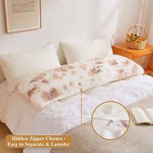 20x54 Fluffy Cheetah Print Body Pillow Cover, Leopard Print Plush Fuzzy Pillowcase With Zipper, Farmhouse Shaggy Long Pillow Cover Women Side Sleepers, Pink - 米色乳牛紋 - 查看 3