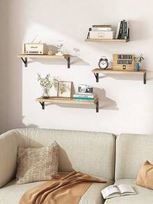 1个投影仪壁挂支架，加固钢支撑，卧室壁挂式储物架，100%天然桐木，大尺寸，用途广泛，可调节支架设计，适用于厨房、浴室和卧室收纳，坚固耐用，易于安装，非常适合展示小型盆栽植物、多肉植物和悬挂装饰品。 - 燒木色 - 查看 6