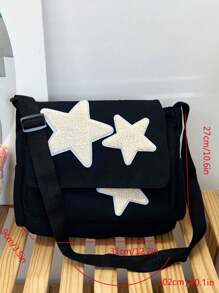 Borsa a tracolla casual e classica con grande capacità, impermeabile e portatile, con patta decorata con stelle, ideale per adolescenti, donne, studenti universitari, impiegati e professionisti, perfetta per ufficio, lavoro, pendolarismo, università, scuola media e superiore, attività all'aperto, viaggi, uscite, stella cava