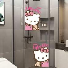 Sanrio 1 Set Creative Hello Kitty Waterproof Bathroom Glass Door Stickers, Bubble-Free 50cm Door Decal + Home Decor Stickers, Classic Fashionable Cute Cartoon "GOODLUCK" Blessing Decorative Stickers