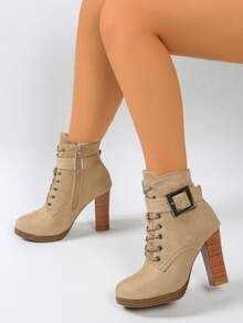 Women's Fashion Ankle Boots, Short Boots With High Heels, Platform Lace-Up Boots For Autumn/Winter