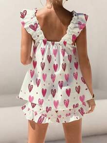 Womens Casual 2 Piece Outfits Sleeveless Graphic Print Ruffle Tank Tops + Shorts Set Streetwear - trắng - Xem 6