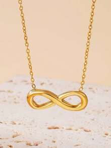 1 件不锈钢简约时尚百搭无限爱 8 吊坠项链，女式锁骨链，永恒爱情项链 - 金色 - 查看 3