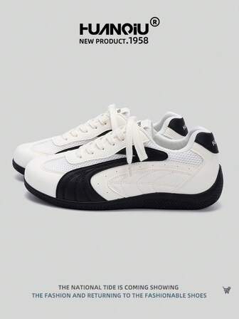 HUANQIU 2025新款男鞋男士滑板鞋一双时尚休闲高帮透气居家办公户外运动鞋多功能轻便舒适德迅鞋赛车鞋休闲鞋跑步鞋白黑四季鞋