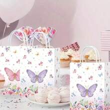 24pcs Gift Bags And Shopping Bags Party Gift Packaging Bag, Butterfly Printing Handbag, Shopping Bag, Birthday Gift, Party Gift, Hand-Held Paper Bag - Multicolor - View 2